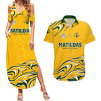 Personalised Australia Soccer Matildas Couples Matching Summer Maxi Dress and Hawaiian Shirt Kangaroo Tornado Yellow DT02