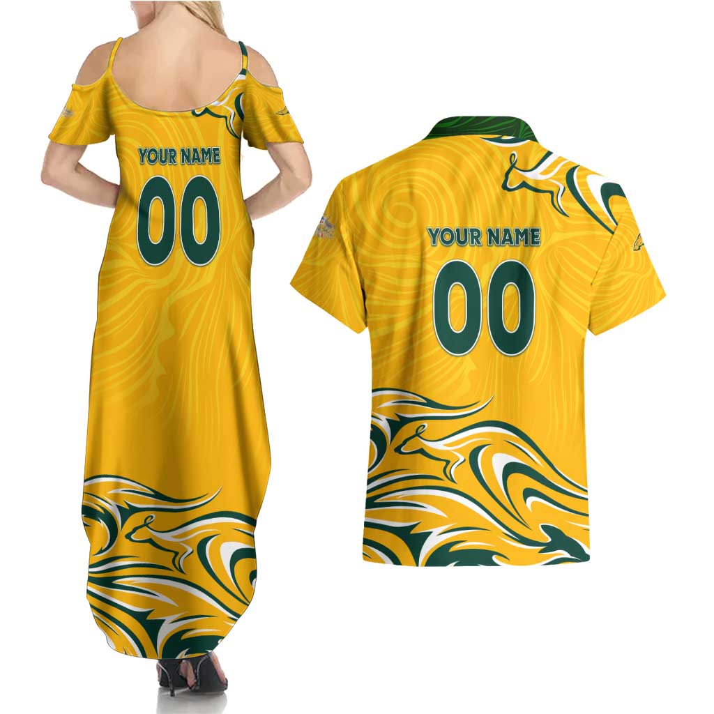 Personalised Australia Soccer Matildas Couples Matching Summer Maxi Dress and Hawaiian Shirt Kangaroo Tornado Yellow DT02