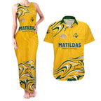 Personalised Australia Soccer Matildas Couples Matching Tank Maxi Dress and Hawaiian Shirt Kangaroo Tornado Yellow DT02