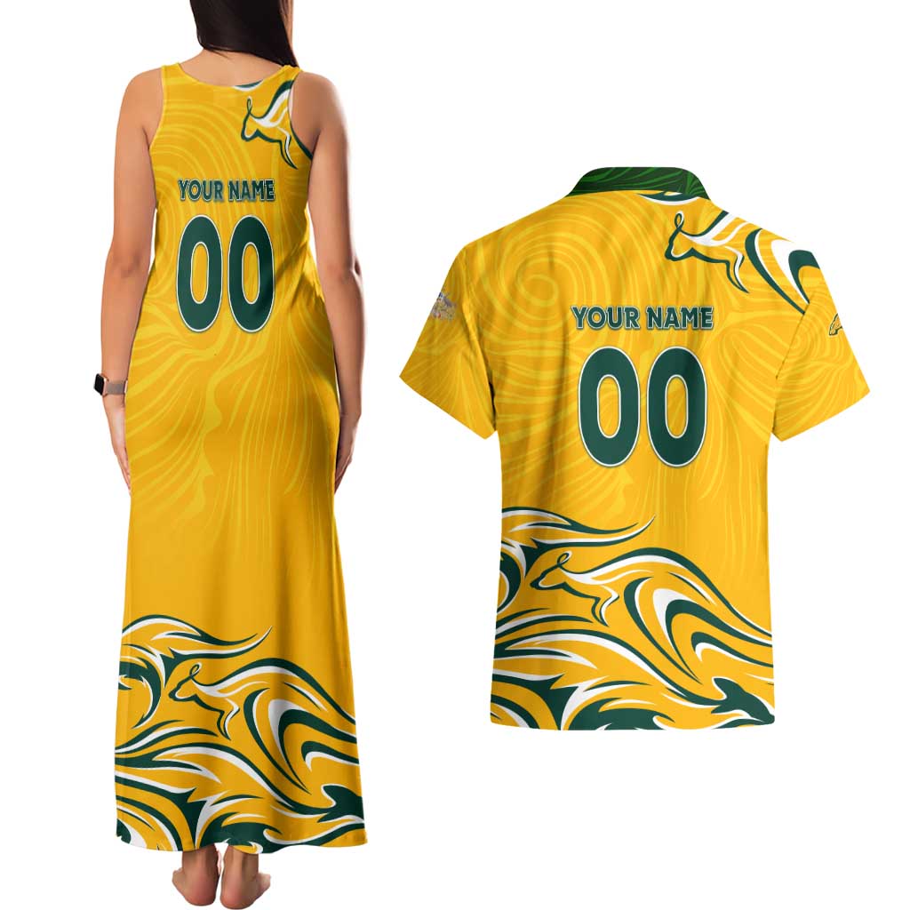 Personalised Australia Soccer Matildas Couples Matching Tank Maxi Dress and Hawaiian Shirt Kangaroo Tornado Yellow DT02