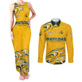 Personalised Australia Soccer Matildas Couples Matching Tank Maxi Dress and Long Sleeve Button Shirt Kangaroo Tornado Yellow DT02