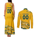 Personalised Australia Soccer Matildas Couples Matching Tank Maxi Dress and Long Sleeve Button Shirt Kangaroo Tornado Yellow DT02