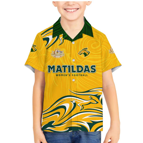 Personalised Australia Soccer Matildas Family Matching Mermaid Dress and Hawaiian Shirt Kangaroo Tornado Yellow DT02