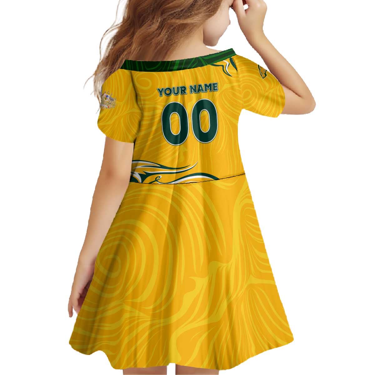 Personalised Australia Soccer Matildas Family Matching Off The Shoulder Long Sleeve Dress and Hawaiian Shirt Kangaroo Tornado Yellow DT02