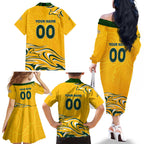 Personalised Australia Soccer Matildas Family Matching Off The Shoulder Long Sleeve Dress and Hawaiian Shirt Kangaroo Tornado Yellow DT02