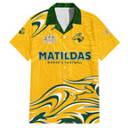 Personalised Australia Soccer Matildas Family Matching Off The Shoulder Long Sleeve Dress and Hawaiian Shirt Kangaroo Tornado Yellow DT02