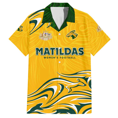 Personalised Australia Soccer Matildas Family Matching Off The Shoulder Long Sleeve Dress and Hawaiian Shirt Kangaroo Tornado Yellow DT02