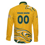 Personalised Australia Soccer Matildas Family Matching Off The Shoulder Long Sleeve Dress and Hawaiian Shirt Kangaroo Tornado Yellow DT02