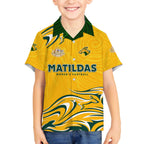 Personalised Australia Soccer Matildas Family Matching Off The Shoulder Long Sleeve Dress and Hawaiian Shirt Kangaroo Tornado Yellow DT02