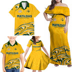 Personalised Australia Soccer Matildas Family Matching Off Shoulder Maxi Dress and Hawaiian Shirt Kangaroo Tornado Yellow DT02