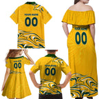 Personalised Australia Soccer Matildas Family Matching Off Shoulder Maxi Dress and Hawaiian Shirt Kangaroo Tornado Yellow DT02