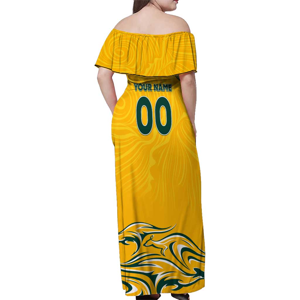 Personalised Australia Soccer Matildas Family Matching Off Shoulder Maxi Dress and Hawaiian Shirt Kangaroo Tornado Yellow DT02