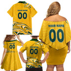 Personalised Australia Soccer Matildas Family Matching Off Shoulder Short Dress and Hawaiian Shirt Kangaroo Tornado Yellow DT02