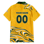 Personalised Australia Soccer Matildas Family Matching Off Shoulder Short Dress and Hawaiian Shirt Kangaroo Tornado Yellow DT02
