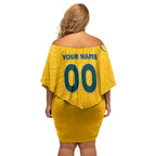 Personalised Australia Soccer Matildas Family Matching Off Shoulder Short Dress and Hawaiian Shirt Kangaroo Tornado Yellow DT02