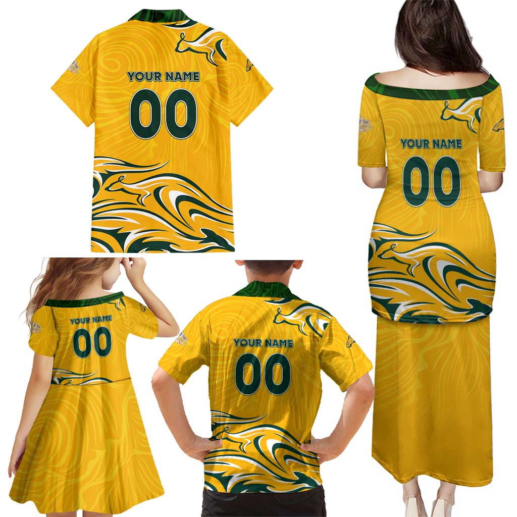Personalised Australia Soccer Matildas Family Matching Puletasi and Hawaiian Shirt Kangaroo Tornado Yellow DT02