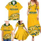 Personalised Australia Soccer Matildas Family Matching Summer Maxi Dress and Hawaiian Shirt Kangaroo Tornado Yellow DT02