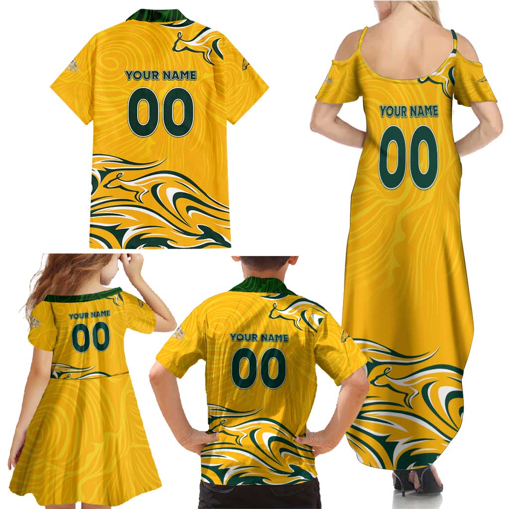 Personalised Australia Soccer Matildas Family Matching Summer Maxi Dress and Hawaiian Shirt Kangaroo Tornado Yellow DT02