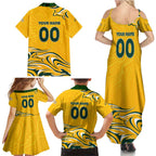 Personalised Australia Soccer Matildas Family Matching Summer Maxi Dress and Hawaiian Shirt Kangaroo Tornado Yellow DT02