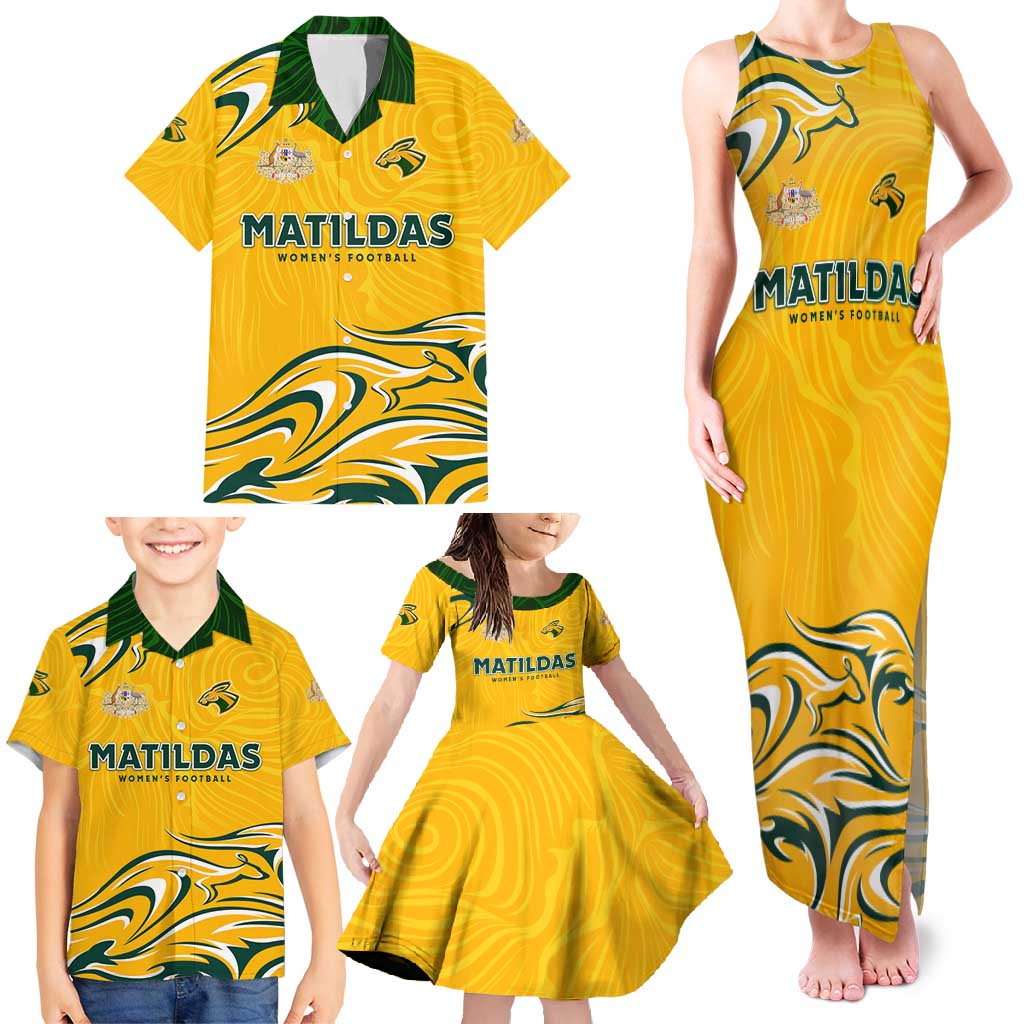 Personalised Australia Soccer Matildas Family Matching Tank Maxi Dress and Hawaiian Shirt Kangaroo Tornado Yellow DT02
