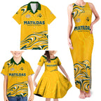 Personalised Australia Soccer Matildas Family Matching Tank Maxi Dress and Hawaiian Shirt Kangaroo Tornado Yellow DT02