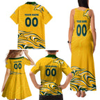 Personalised Australia Soccer Matildas Family Matching Tank Maxi Dress and Hawaiian Shirt Kangaroo Tornado Yellow DT02