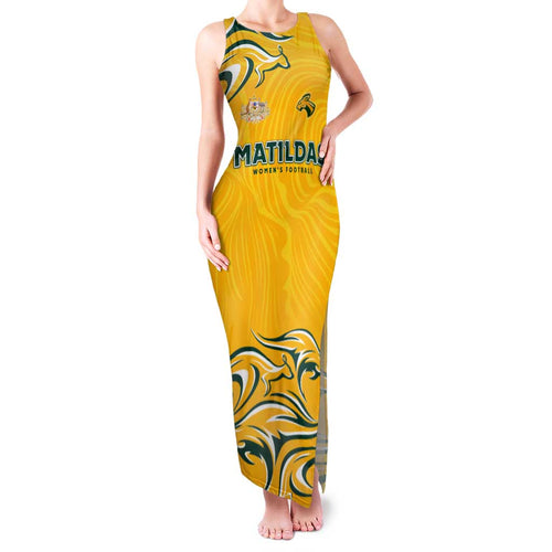 Personalised Australia Soccer Matildas Family Matching Tank Maxi Dress and Hawaiian Shirt Kangaroo Tornado Yellow DT02