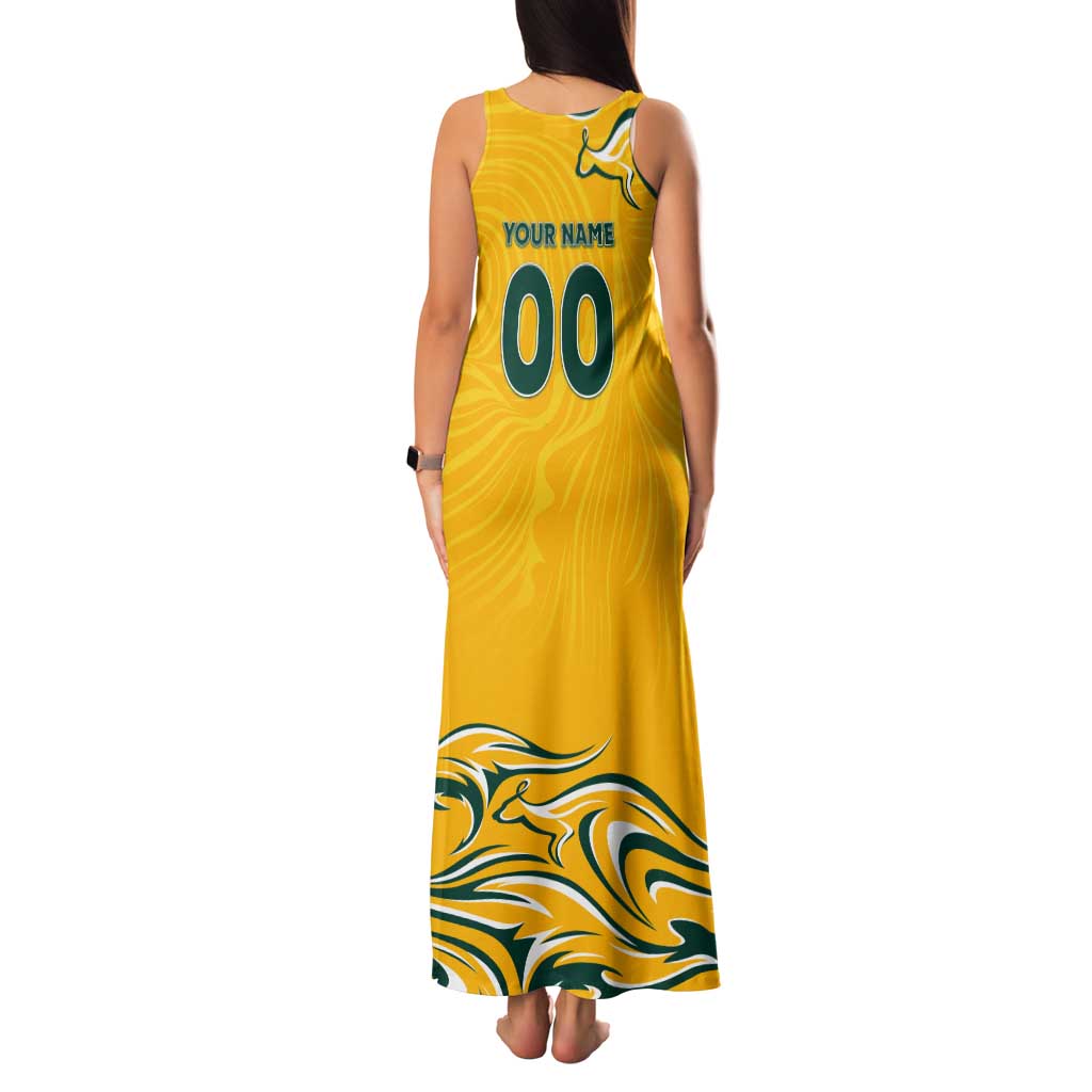 Personalised Australia Soccer Matildas Family Matching Tank Maxi Dress and Hawaiian Shirt Kangaroo Tornado Yellow DT02
