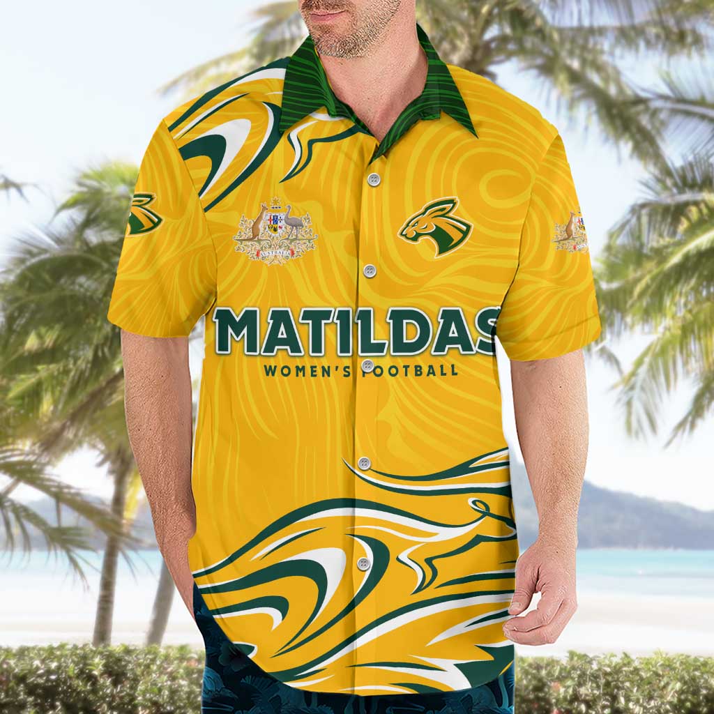 Personalised Australia Soccer Matildas Hawaiian Shirt Kangaroo Tornado Yellow DT02