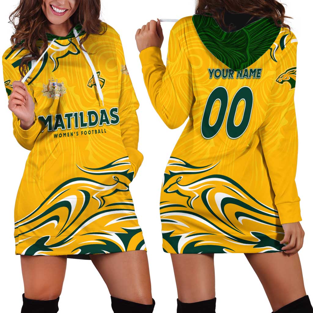 Personalised Australia Soccer Matildas Hoodie Dress Kangaroo Tornado Yellow DT02