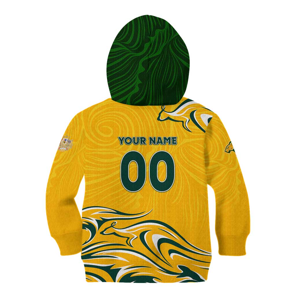 Personalised Australia Soccer Matildas Kid Hoodie Kangaroo Tornado Yellow DT02