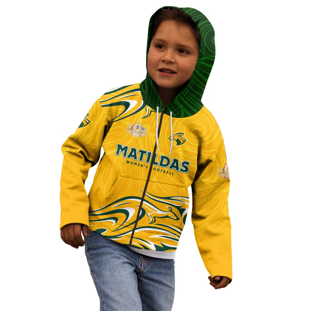 Personalised Australia Soccer Matildas Kid Hoodie Kangaroo Tornado Yellow DT02