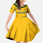 Personalised Australia Soccer Matildas Kid Short Sleeve Dress Kangaroo Tornado Yellow DT02