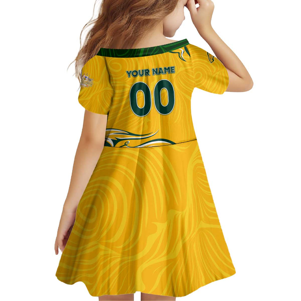 Personalised Australia Soccer Matildas Kid Short Sleeve Dress Kangaroo Tornado Yellow DT02