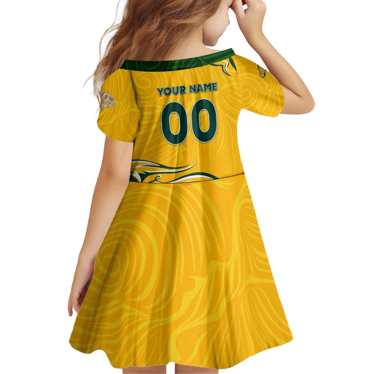 Personalised Australia Soccer Matildas Kid Short Sleeve Dress Kangaroo Tornado Yellow DT02