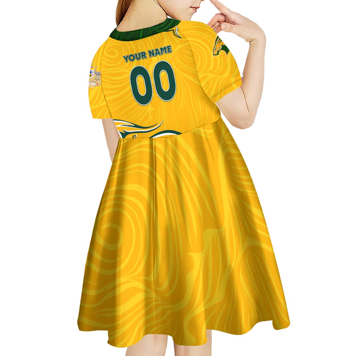 Personalised Australia Soccer Matildas Kid Short Sleeve Dress Kangaroo Tornado Yellow DT02