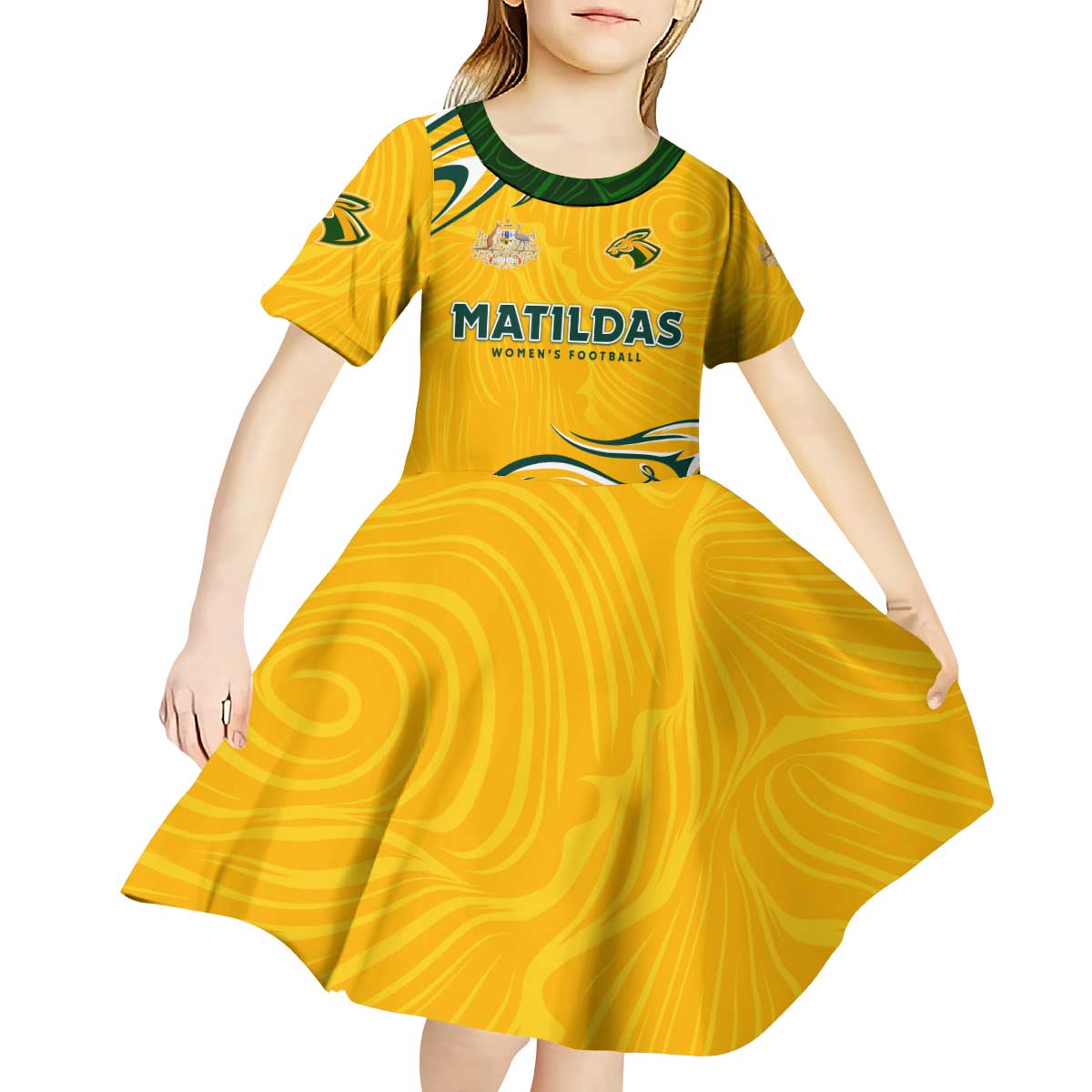 Personalised Australia Soccer Matildas Kid Short Sleeve Dress Kangaroo Tornado Yellow DT02