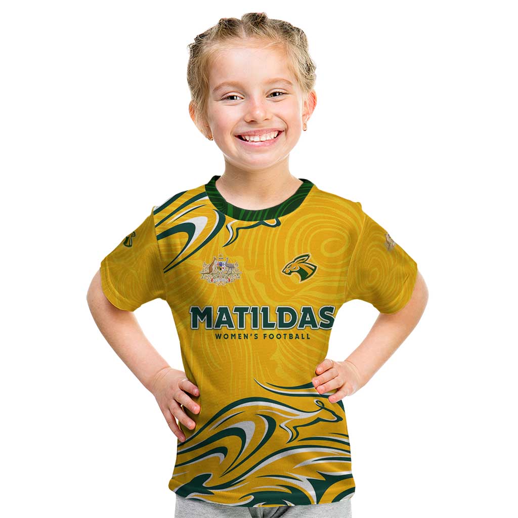 Personalised Australia Soccer Matildas Kid T Shirt Kangaroo Tornado Yellow DT02