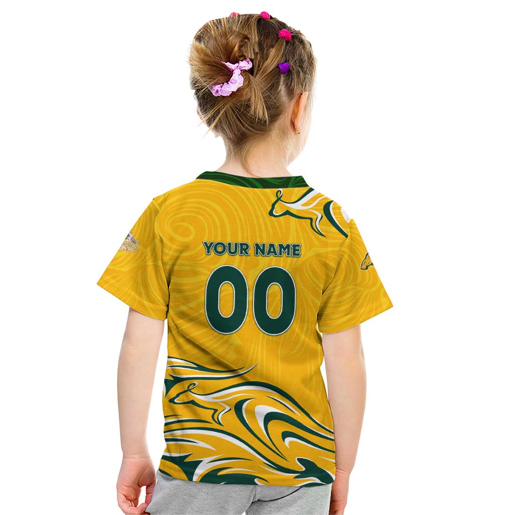 Personalised Australia Soccer Matildas Kid T Shirt Kangaroo Tornado Yellow DT02