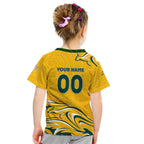 Personalised Australia Soccer Matildas Kid T Shirt Kangaroo Tornado Yellow DT02