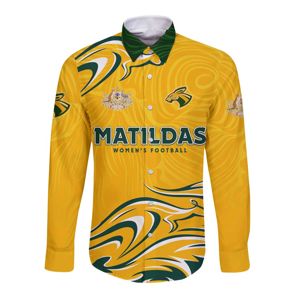 Personalised Australia Soccer Matildas Long Sleeve Button Shirt Kangaroo Tornado Yellow DT02
