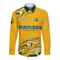 Personalised Australia Soccer Matildas Long Sleeve Button Shirt Kangaroo Tornado Yellow DT02