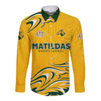 Personalised Australia Soccer Matildas Long Sleeve Button Shirt Kangaroo Tornado Yellow DT02