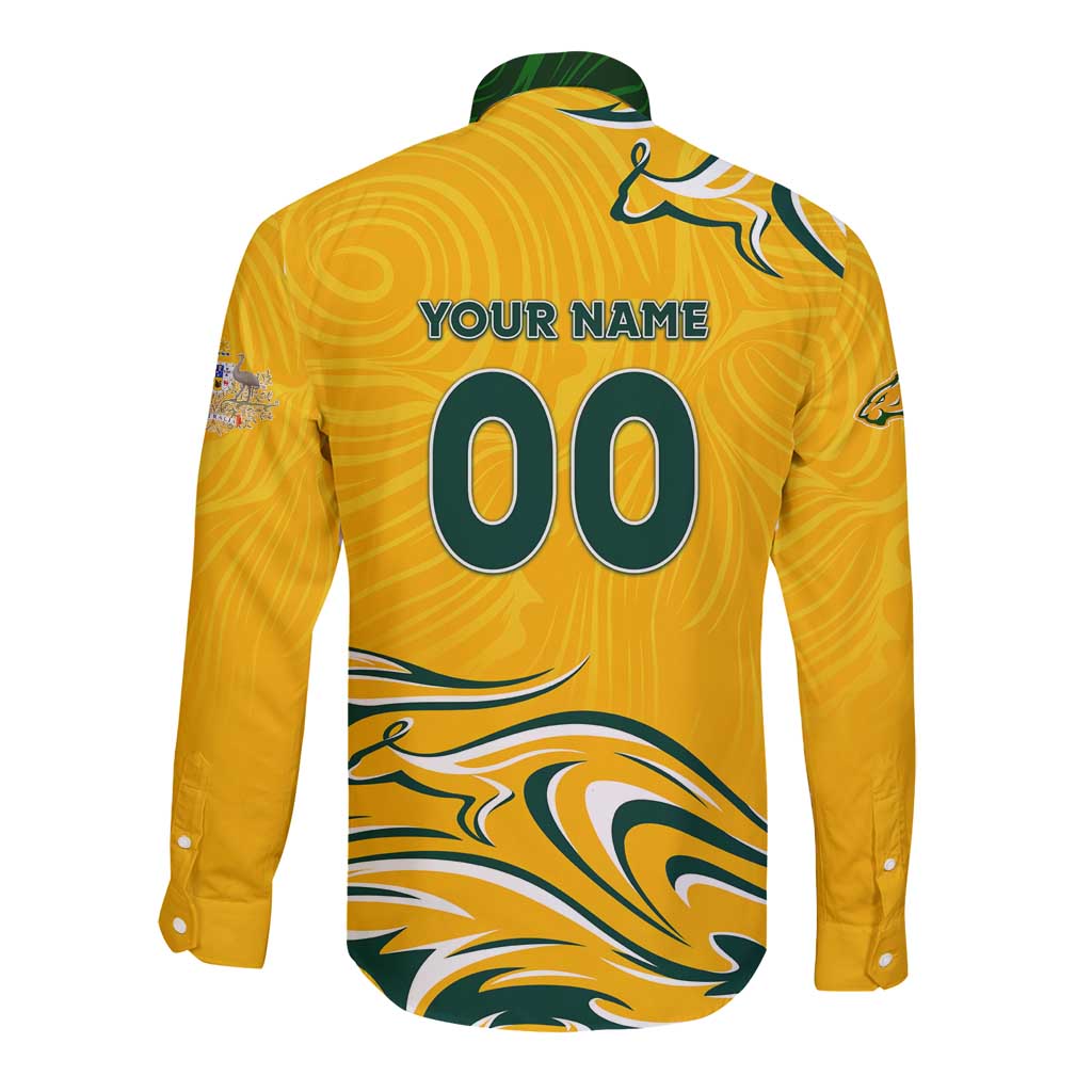 Personalised Australia Soccer Matildas Long Sleeve Button Shirt Kangaroo Tornado Yellow DT02