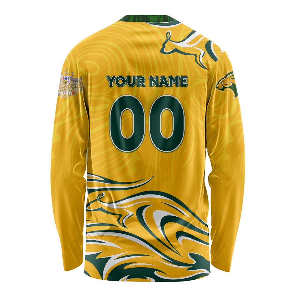 Personalised Australia Soccer Matildas Long Sleeve Shirt Kangaroo Tornado Yellow DT02