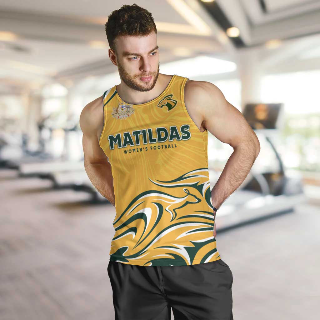 Personalised Australia Soccer Matildas Men Tank Top Kangaroo Tornado Yellow DT02