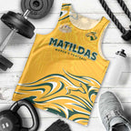 Personalised Australia Soccer Matildas Men Tank Top Kangaroo Tornado Yellow DT02