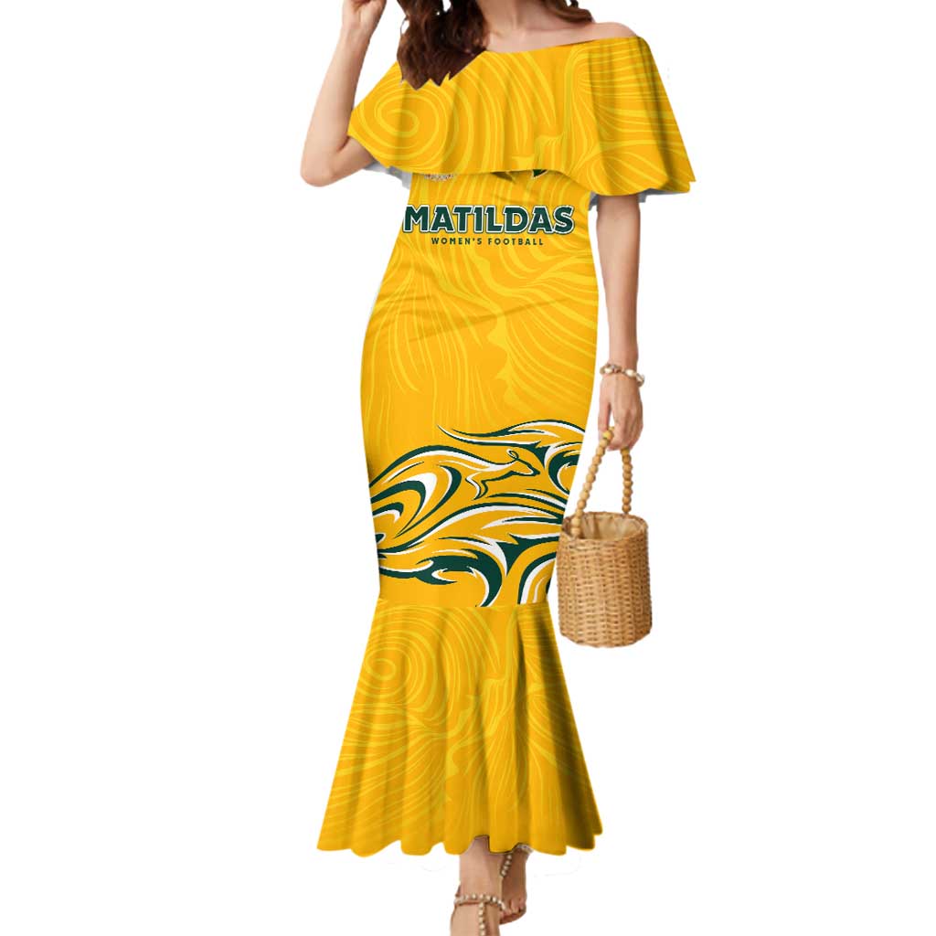 Personalised Australia Soccer Matildas Mermaid Dress Kangaroo Tornado Yellow DT02