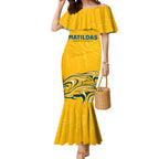 Personalised Australia Soccer Matildas Mermaid Dress Kangaroo Tornado Yellow DT02