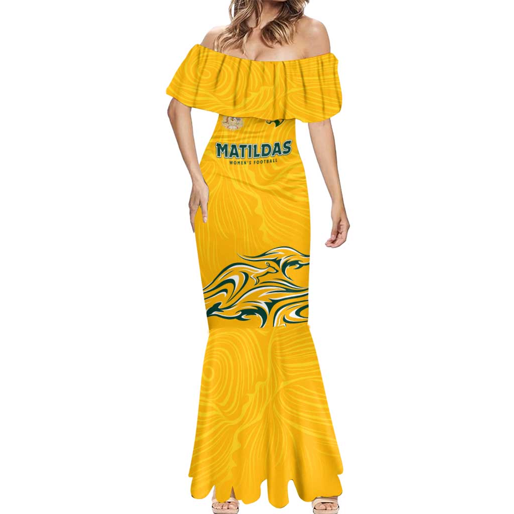 Personalised Australia Soccer Matildas Mermaid Dress Kangaroo Tornado Yellow DT02